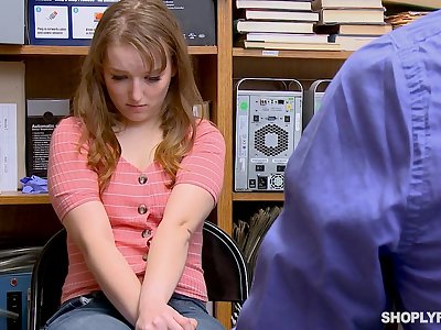 Blonde shy teen amateur Cleo Clementine forced to doggy fuck in office